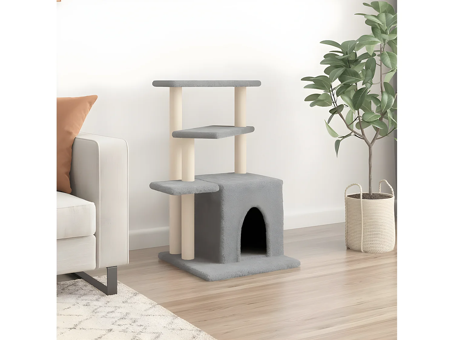 Árvore p/ gatos c/ postes arranhadores sisal 83,5cm cinza-claro PT737429