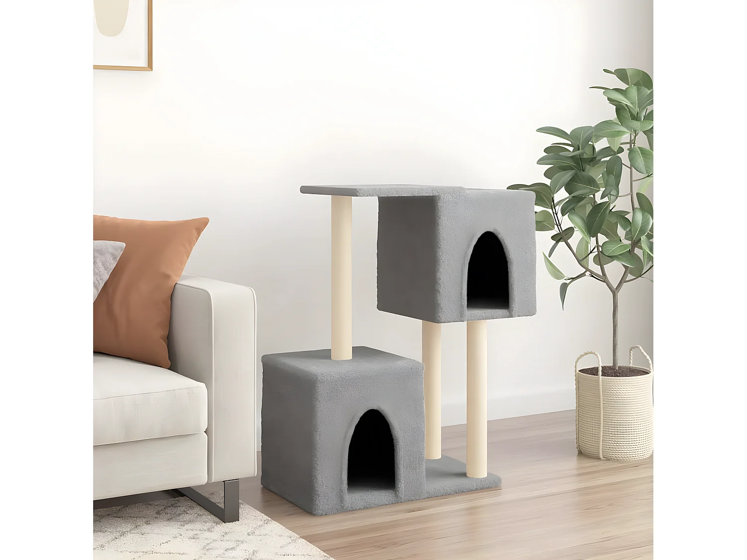 Rascador para gatos con postes de sisal gris claro 86 cm ES432687