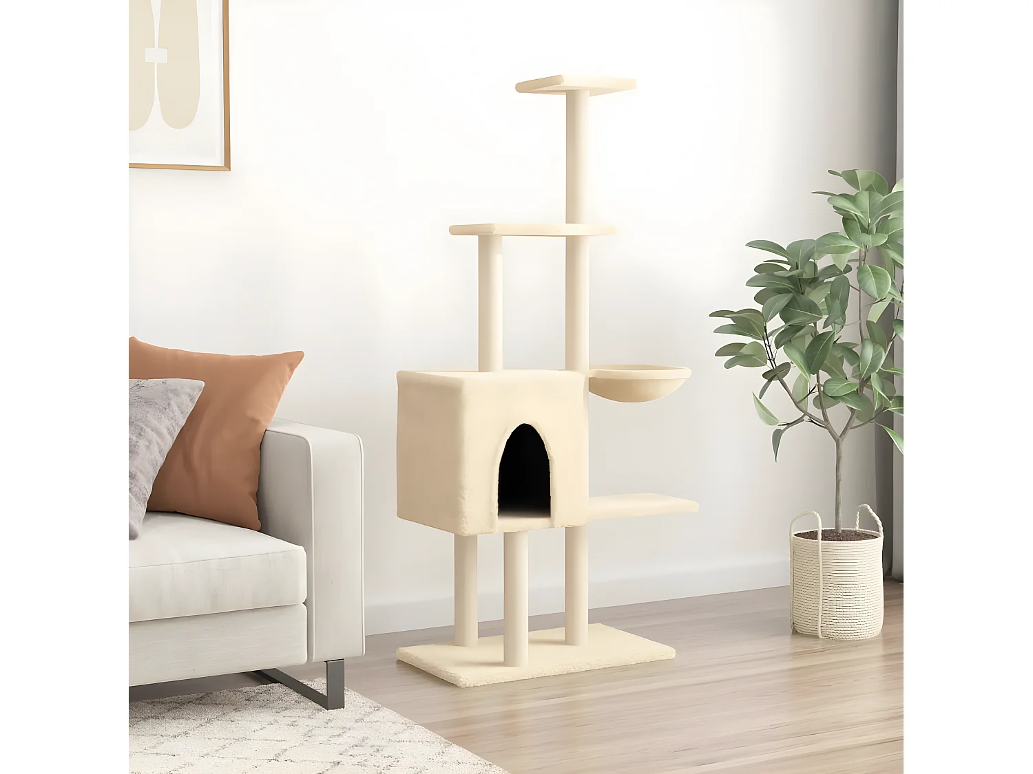 Arbre à chat avec griffoirs en sisal Crème 145 cm RG3Q65217