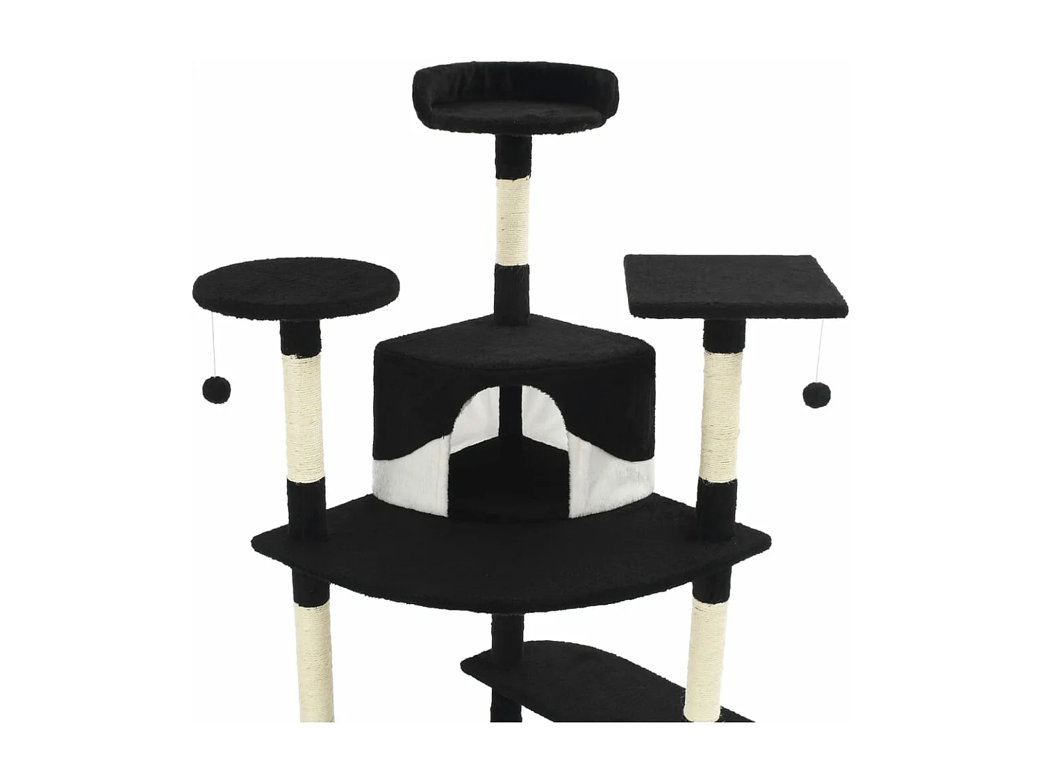 Árvore p/ gatos c/ postes arranhadores sisal 203cm preto/branco PT174451