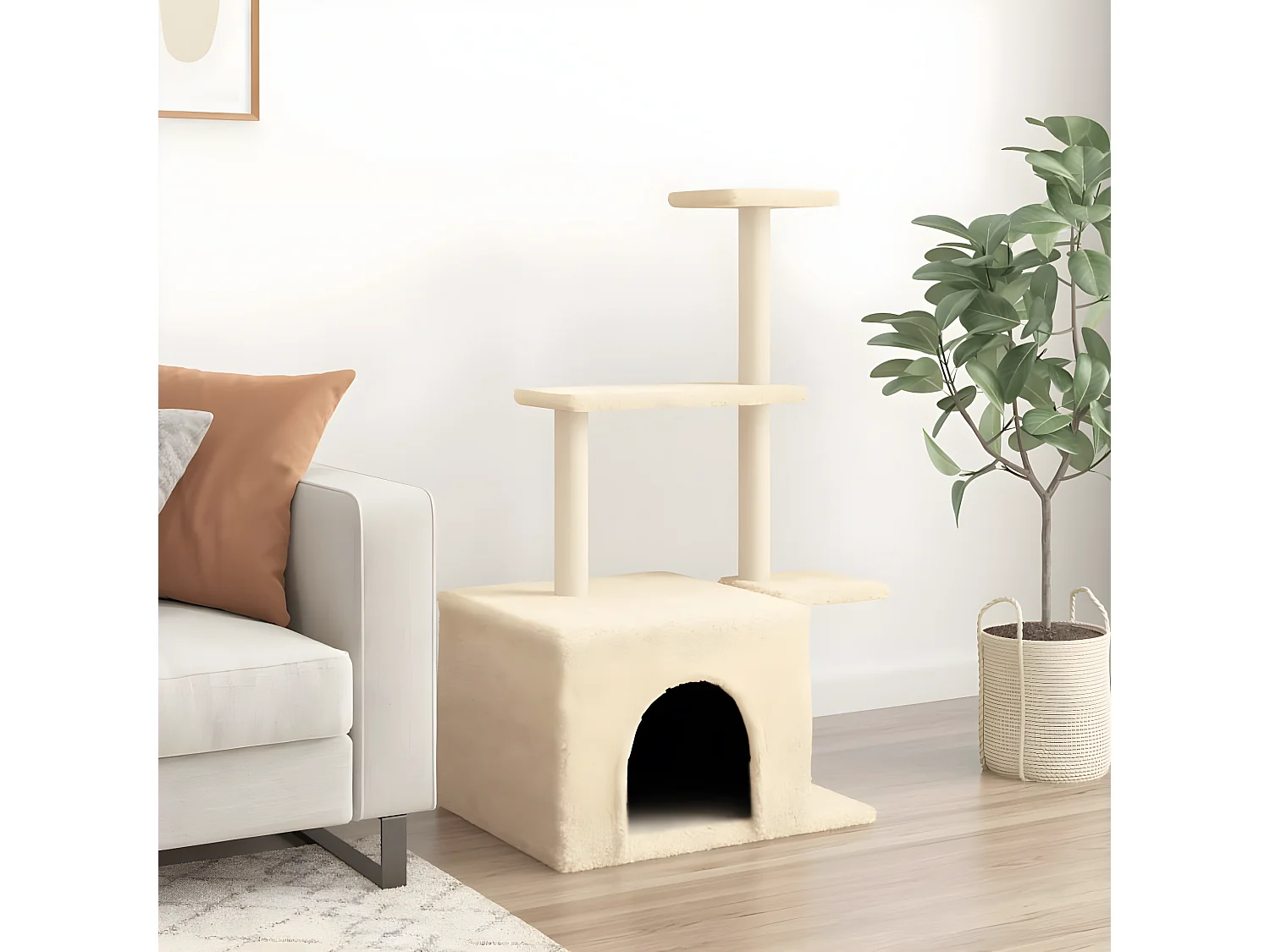 Árvore para gatos c/ postes arranhadores sisal 110 cm cor creme PT502324