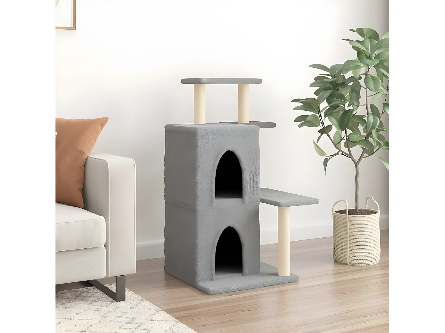 Árvore p/ gatos c/ postes arranhadores sisal 97 cm cinza-claro PT776465