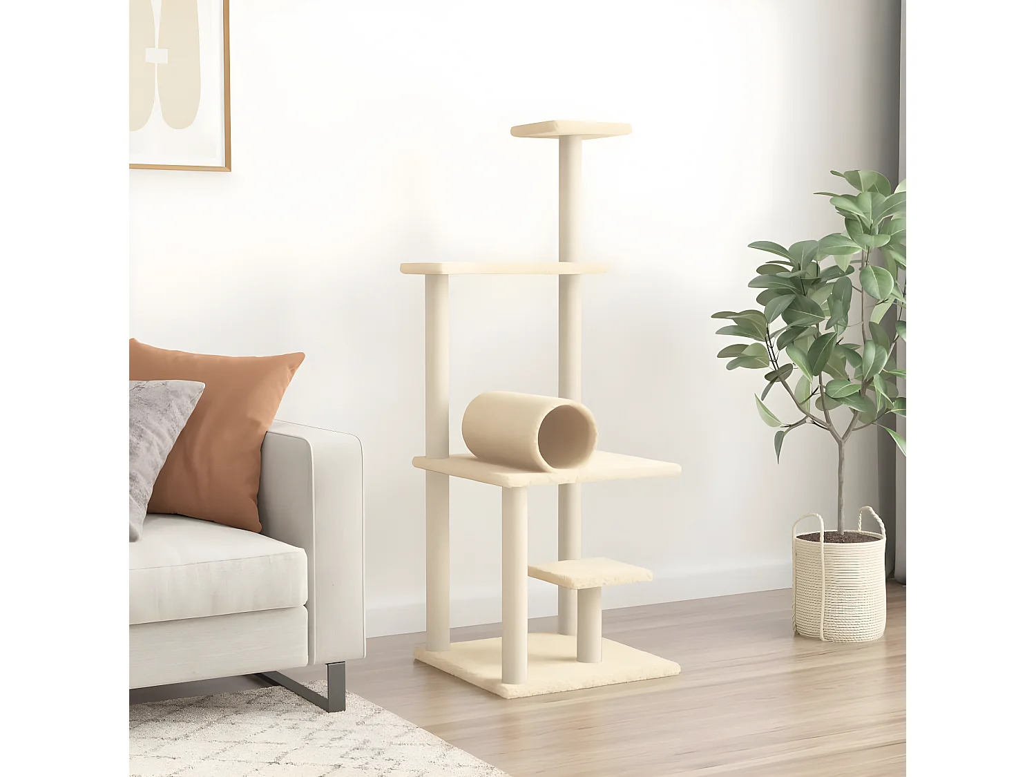 Rascador para gatos con postes de sisal color crema 136 cm ES185725