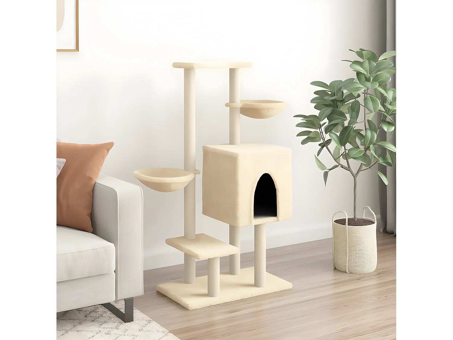 Arbre à chat avec griffoirs en sisal crème 117 cm RG3Q66939