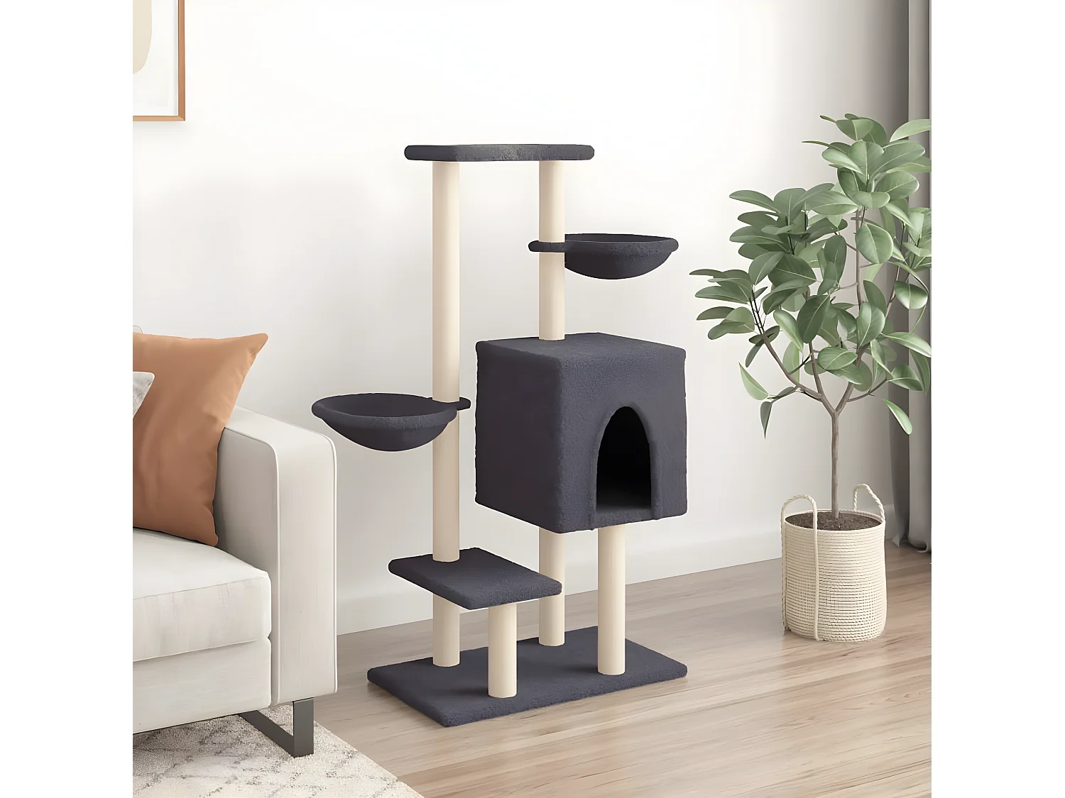 Árvore p/ gatos c/ postes arranhadores sisal 117cm cinza-escuro PT916326