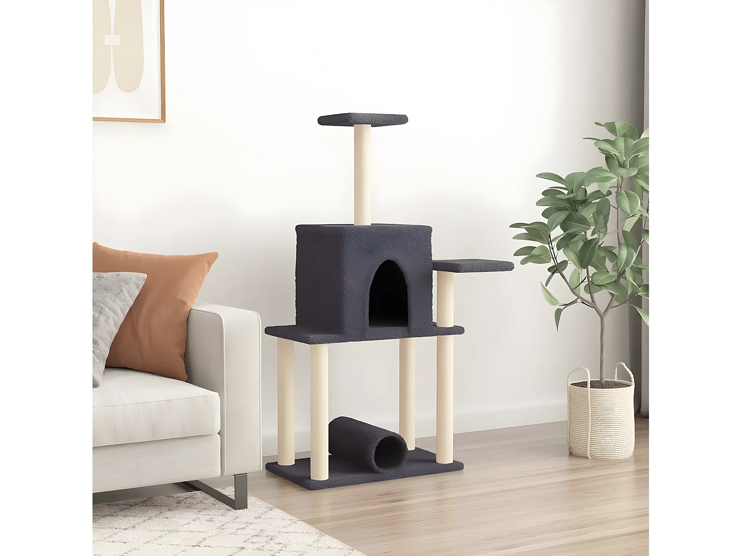 Arbre à chat avec griffoirs en sisal gris foncé 122 cm RG3Q99036