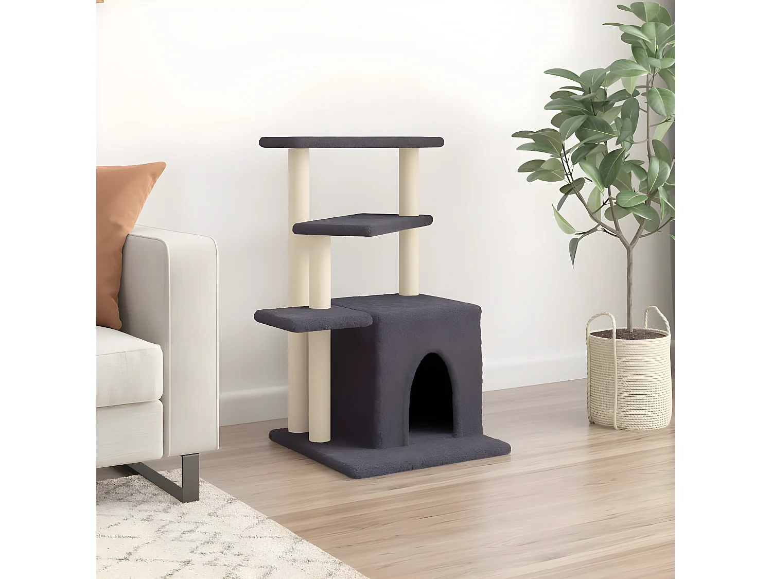 Arbre à chat avec griffoirs en sisal gris foncé 83,5 cm RG3Q46088