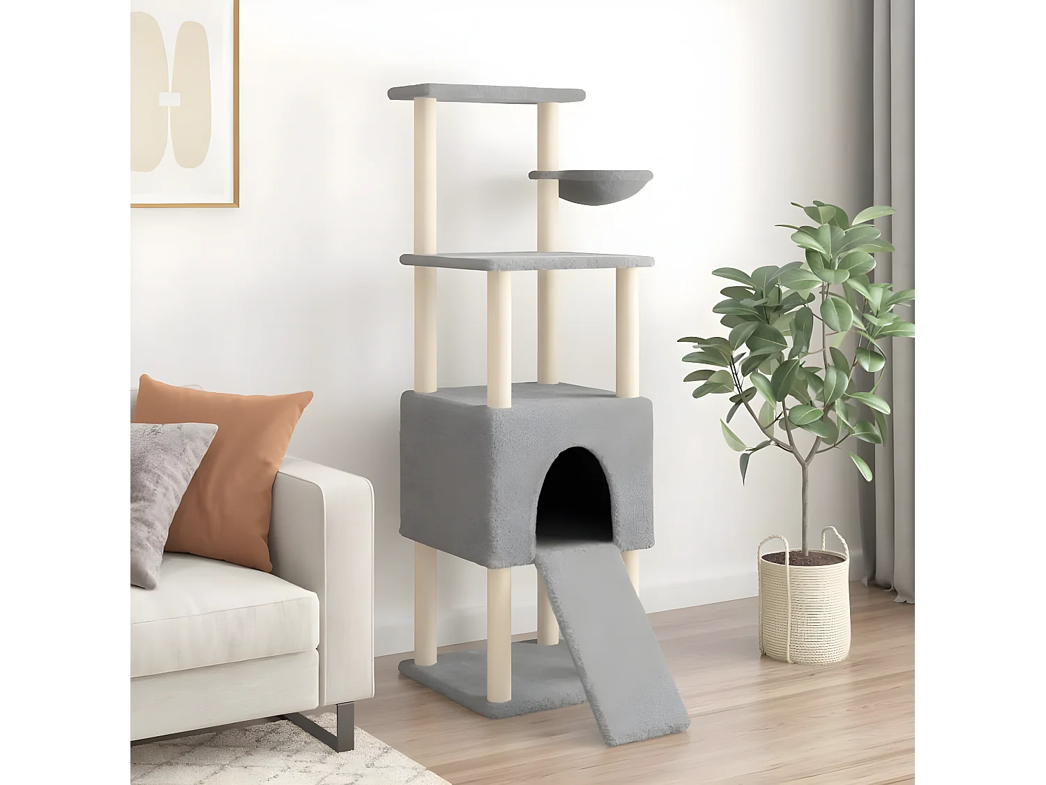 Árvore p/ gatos c/ postes arranhadores sisal 153 cm cinza-claro PT848387