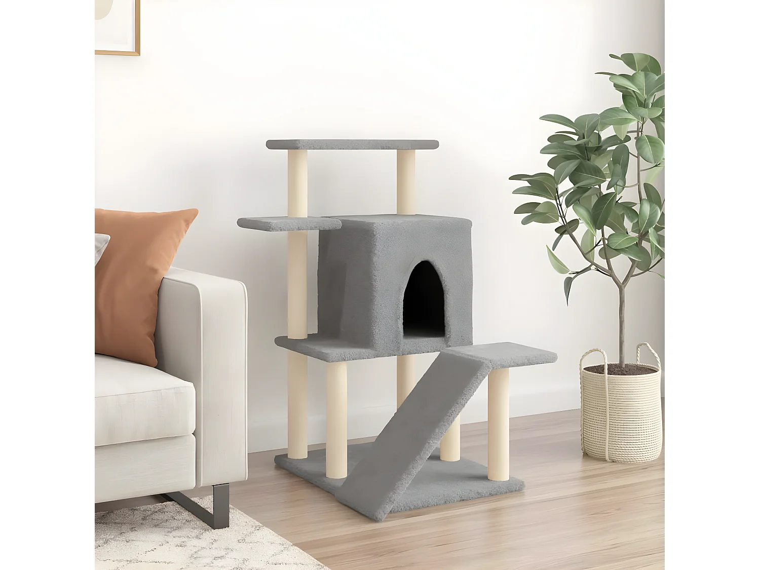 Arbre à chat avec griffoirs en sisal gris clair 97 cm RG3Q56861