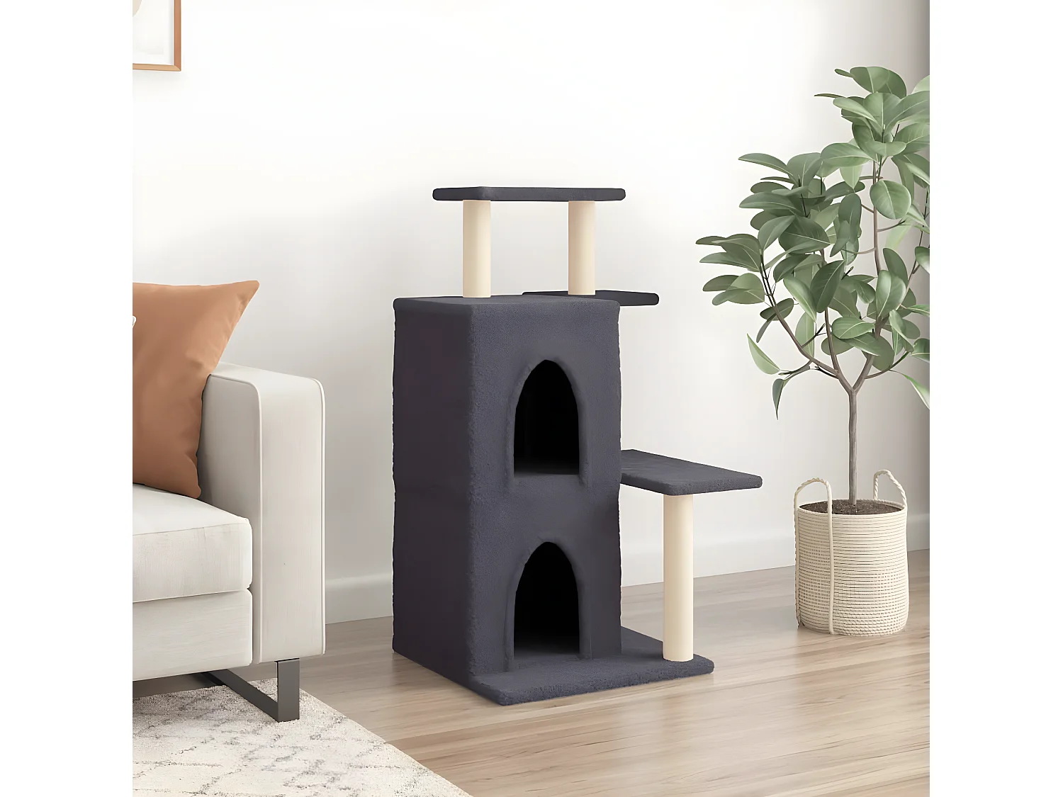 Arbre à chat avec griffoirs en sisal gris foncé 97 cm RG3Q44216