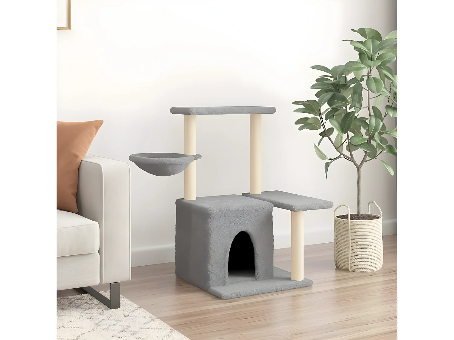 Árvore p/ gatos c/ postes arranhadores sisal 83 cm cinza-claro PT726222