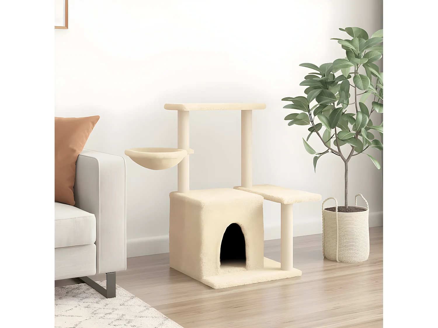 Árvore para gatos c/ postes arranhadores sisal 83 cm cor creme PT960656