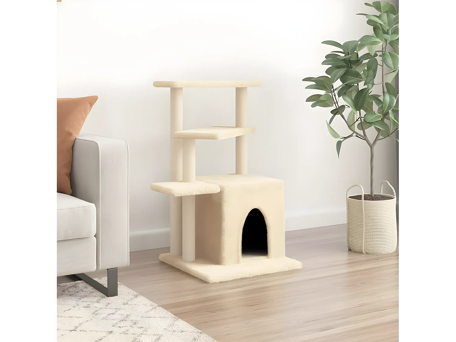 Rascador para gatos con postes de sisal color crema 83,5 cm ES711694