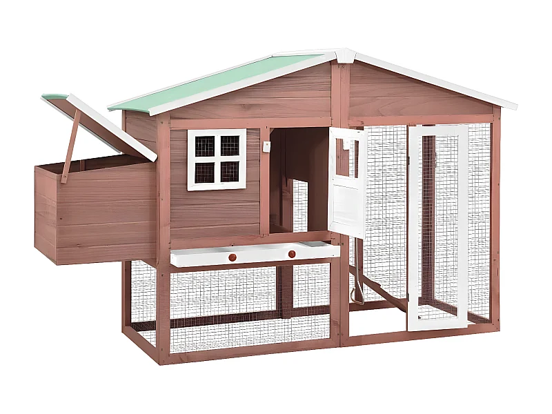 Poulailler avec nichoir Moka et blanc Bois de sapin massif RG3Q32904