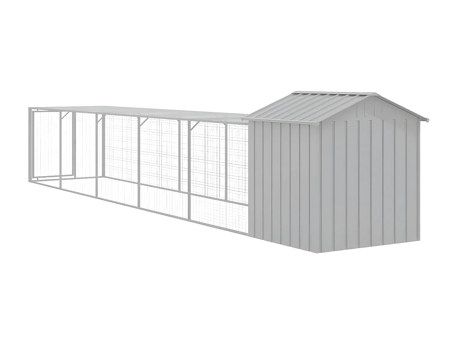 Galinheiro com anexo 117x609x123 cm aço galvanizado cinza-claro PT258493