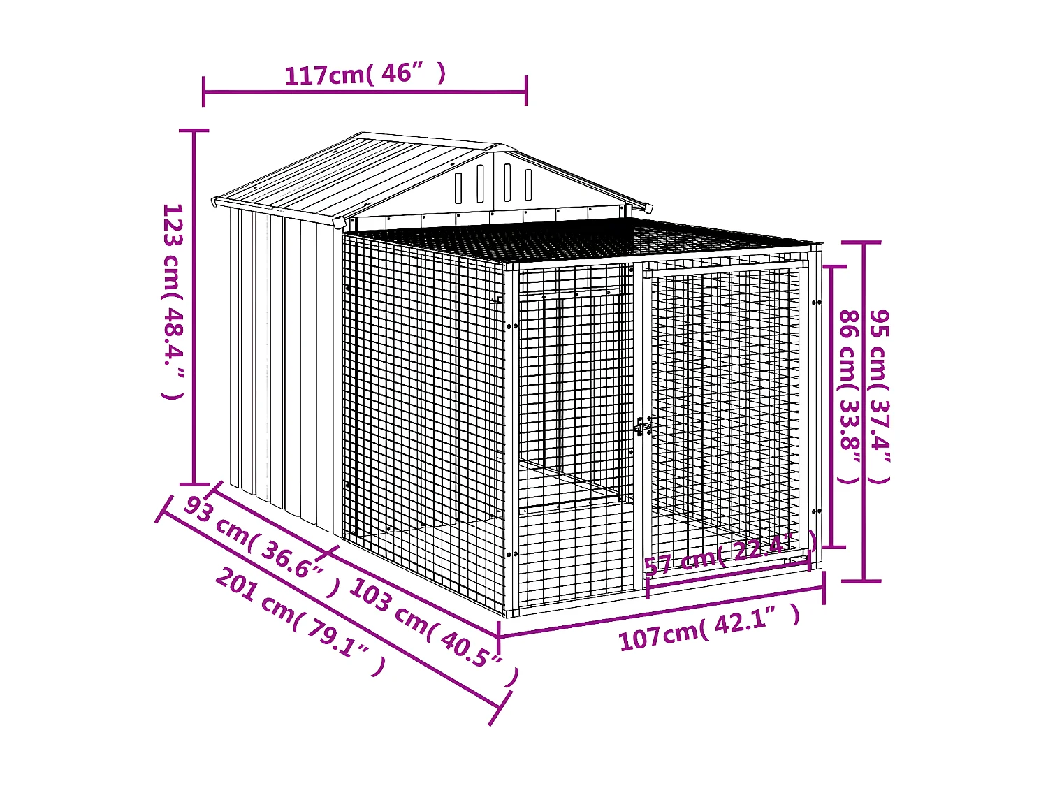 Gallinero con corral acero galvanizado gris claro 117x201x123cm ES606212