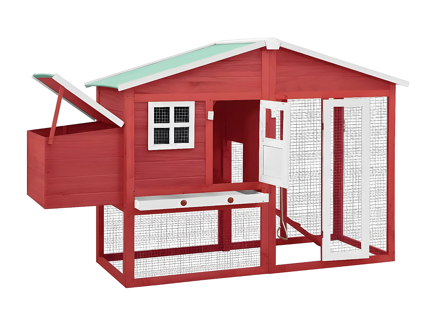 Poulailler avec nichoir Rouge et blanc Bois de sapin massif RG3Q72337