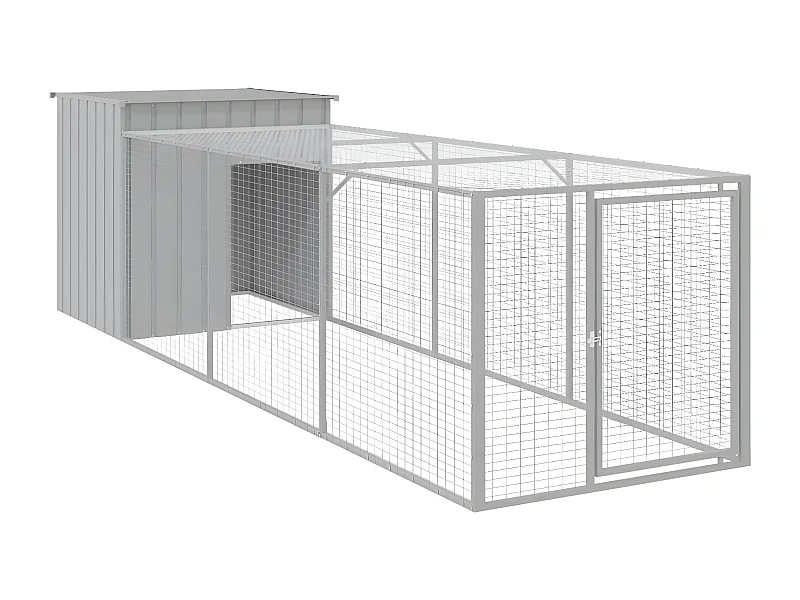 Galinheiro com anexo 110x405x110 cm aço galvanizado cinza-claro PT392524