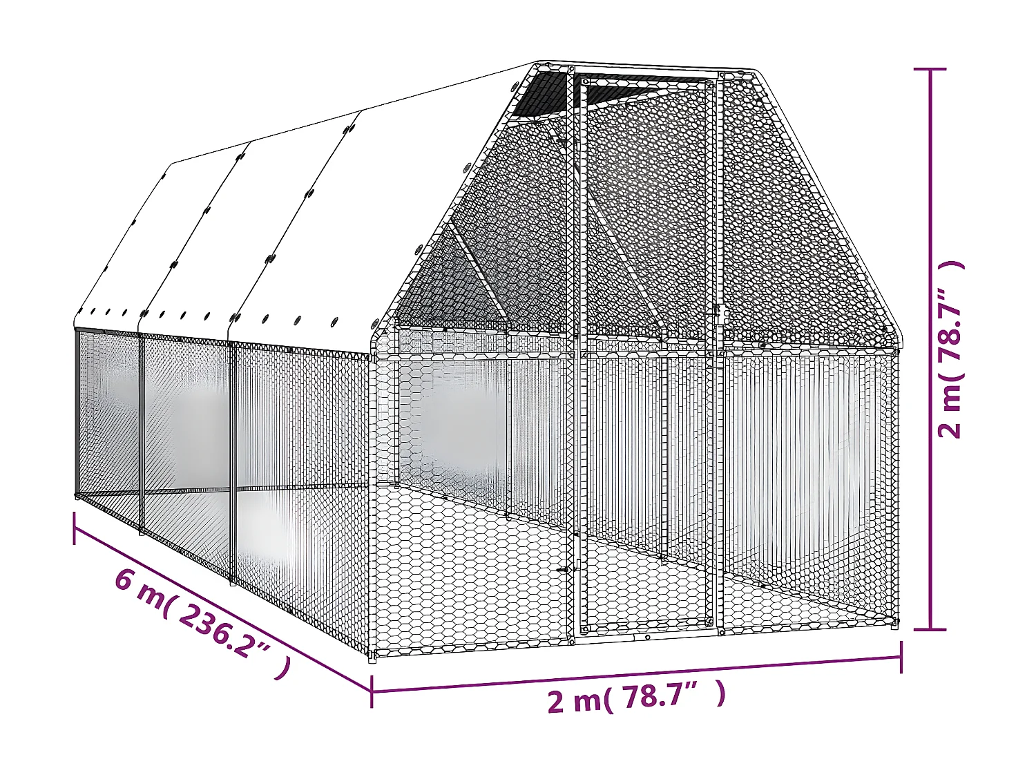 Galinheiro de exterior 2x6x2 m aço galvanizado PT233463