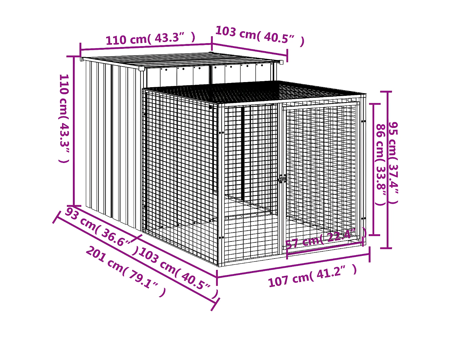 Galinheiro com anexo 110x201x110 cm aço galvanizado antracite PT646044