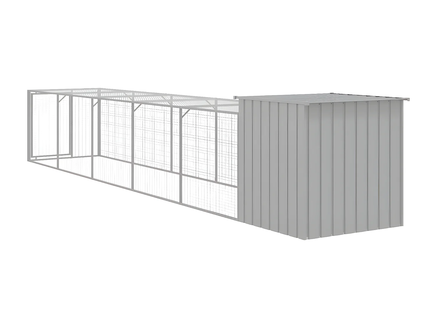 Poulailler avec cour gris clair 110x609x110 cm acier galvanisé RG3Q90176