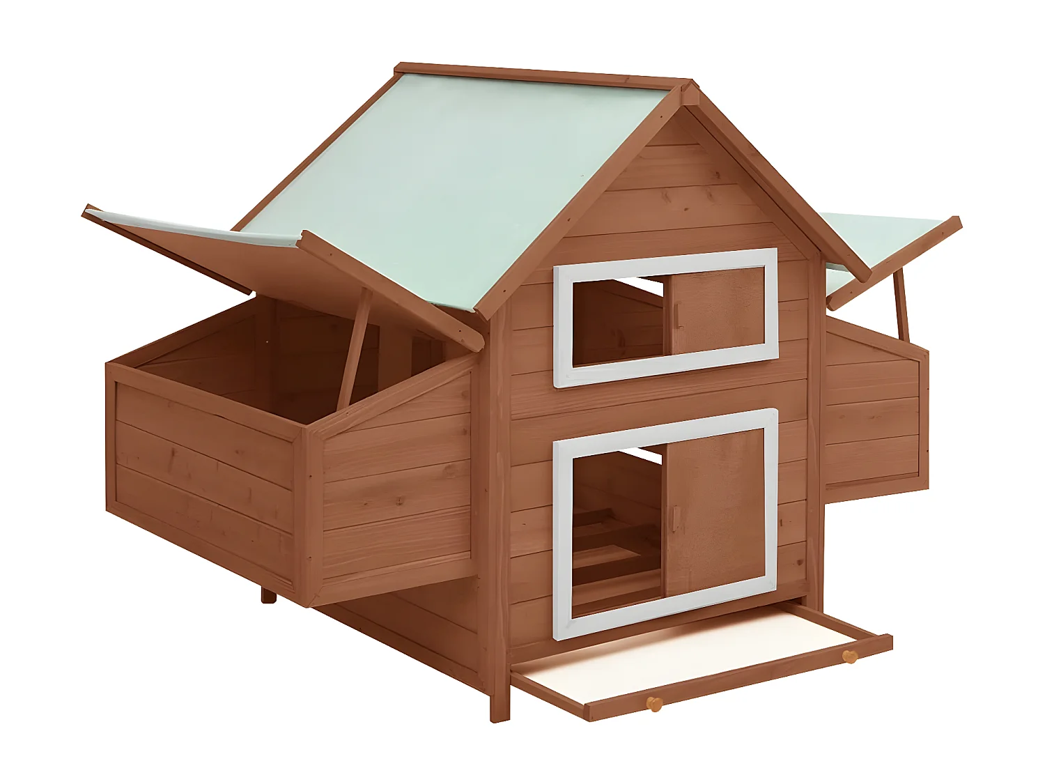 Gallinero madera maciza de abeto moca y blanco 152x96x110 cm ES443562