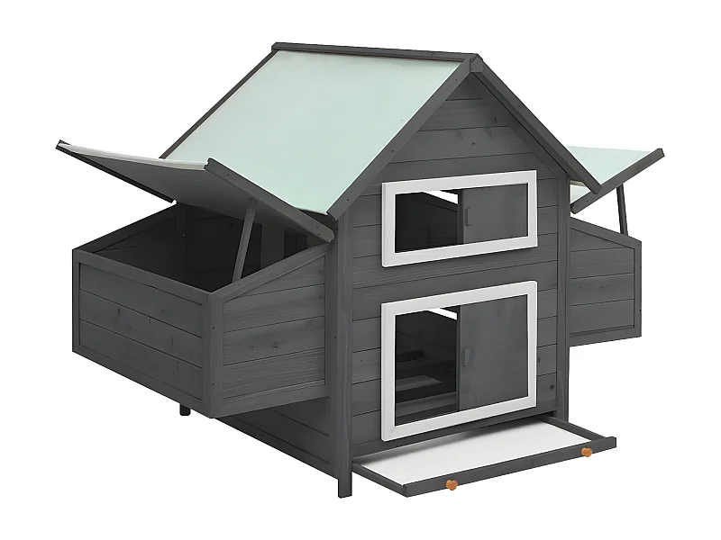 Gallinero madera maciza de abeto gris y blanco 152x96x110 cm ES973003