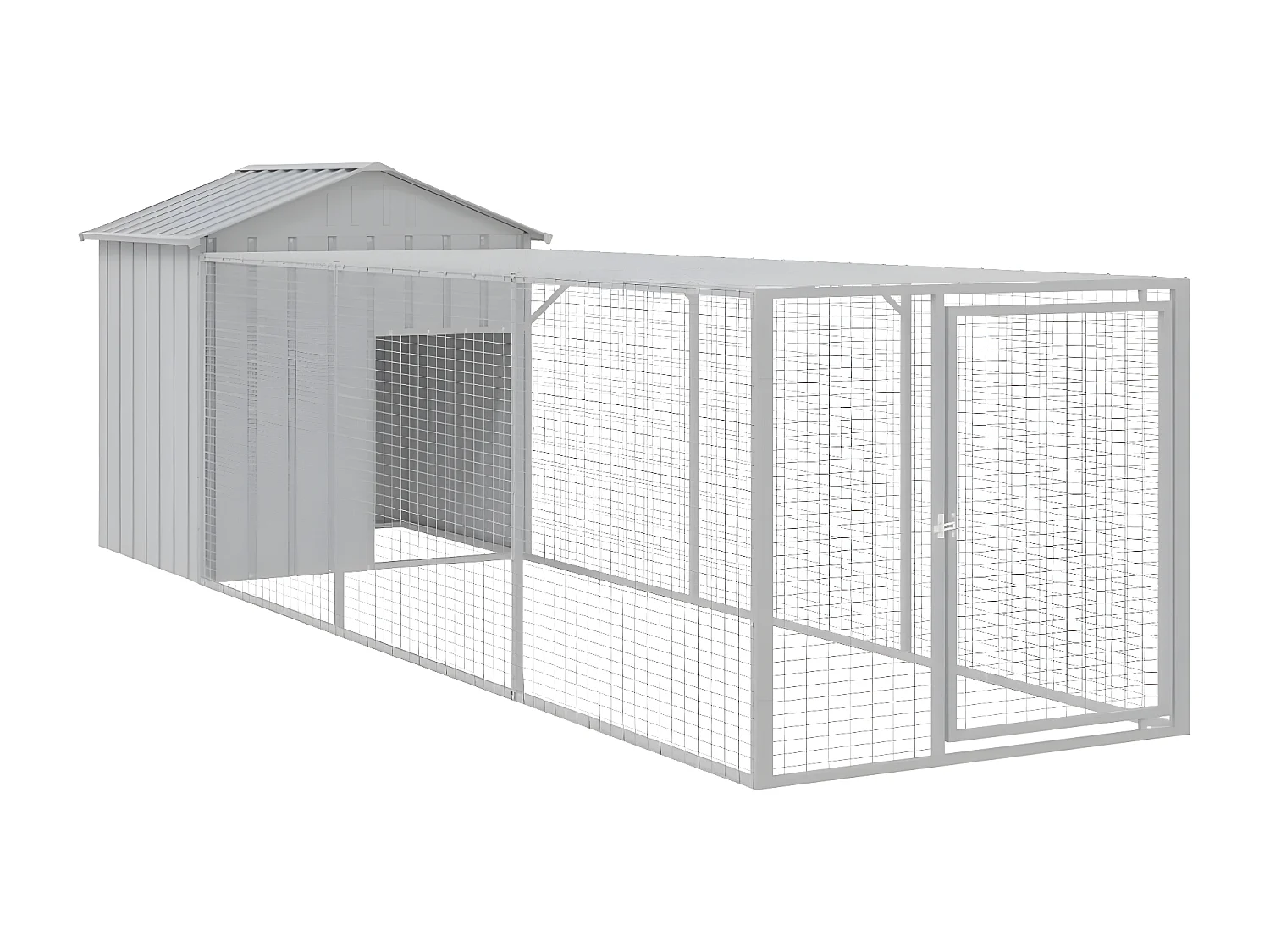 Poulailler avec cour gris clair 117x405x123 cm acier galvanisé RG3Q19358
