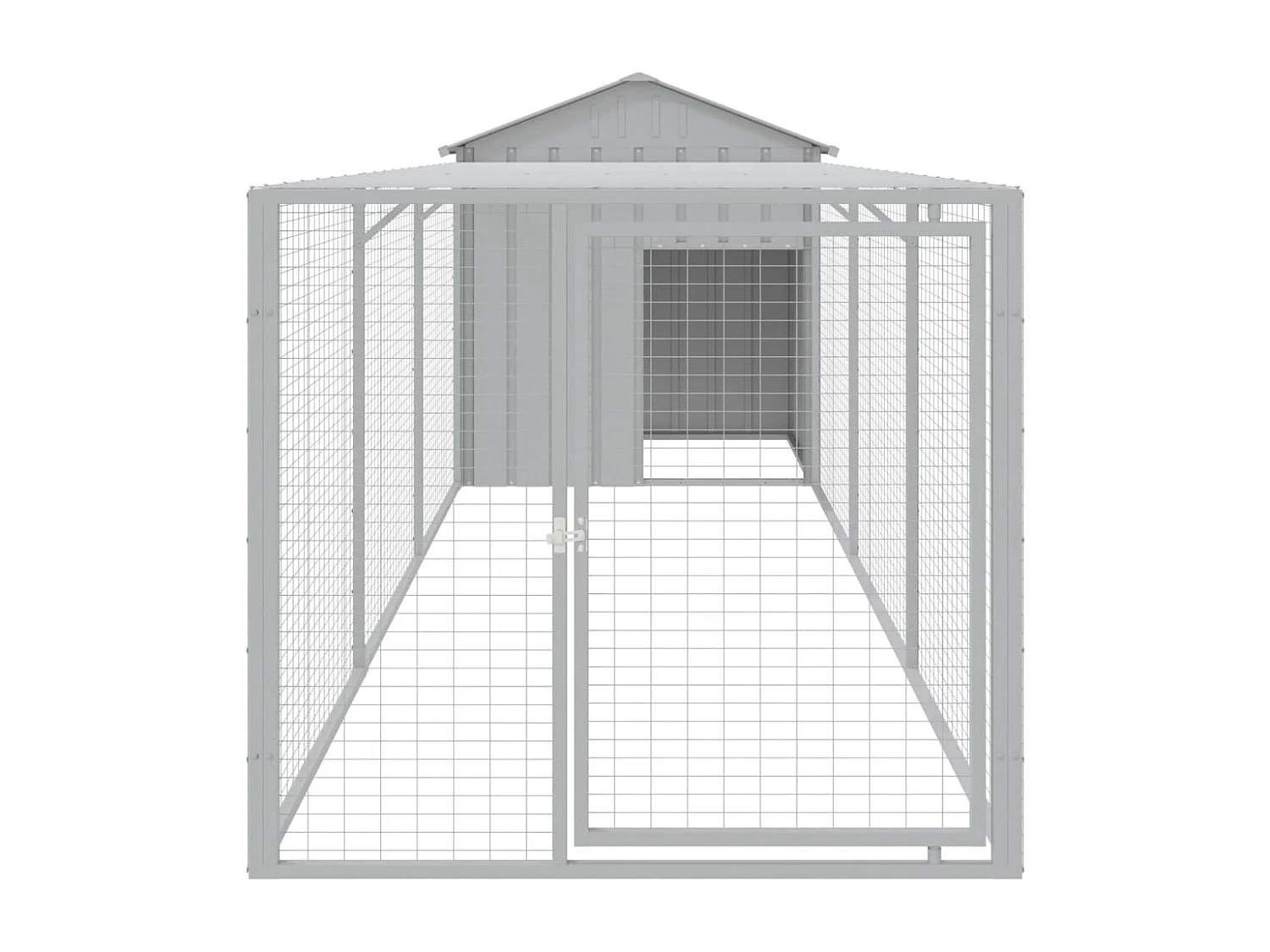 Poulailler avec cour gris clair 117x405x123 cm acier galvanisé RG3Q19358