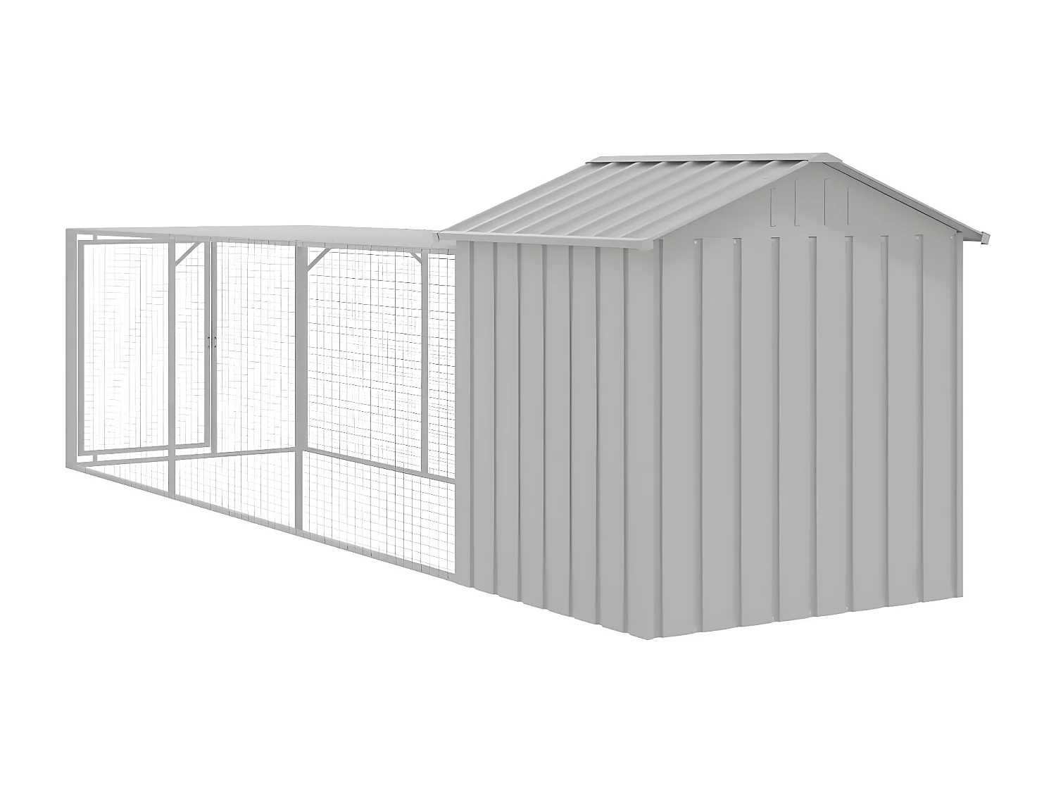 Poulailler avec cour gris clair 117x405x123 cm acier galvanisé RG3Q19358