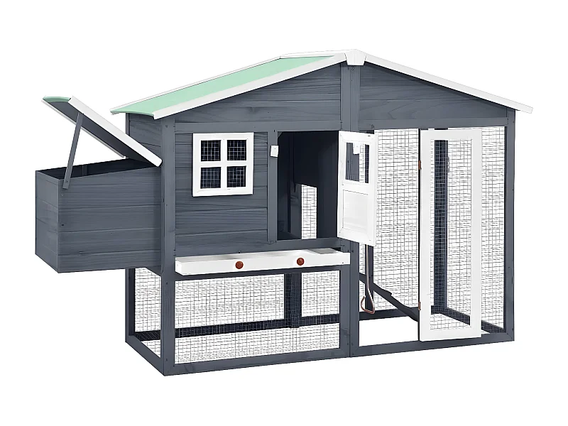 Gallinero con ponedero madera maciza abeto gris y blanco ES614166