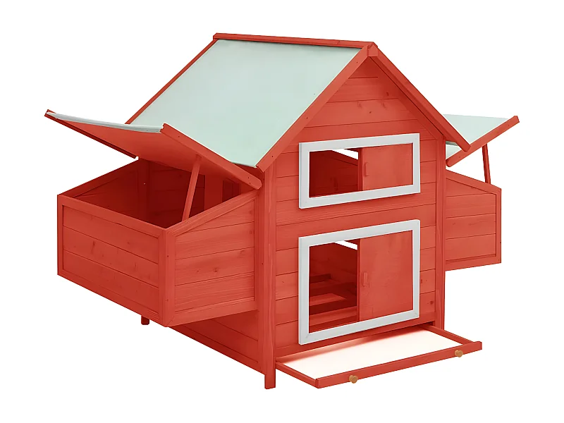 Poulailler Rouge et blanc 152x96x110 cm Bois de sapin massif RG3Q15749
