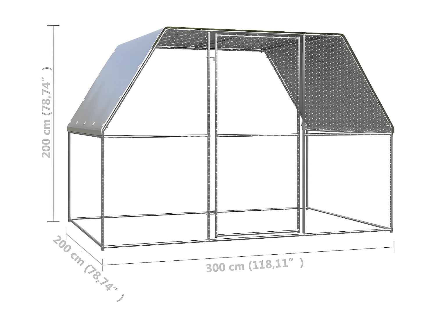 Galinheiro 3x2x2 m aço galvanizado prateado e cinzento PT744310