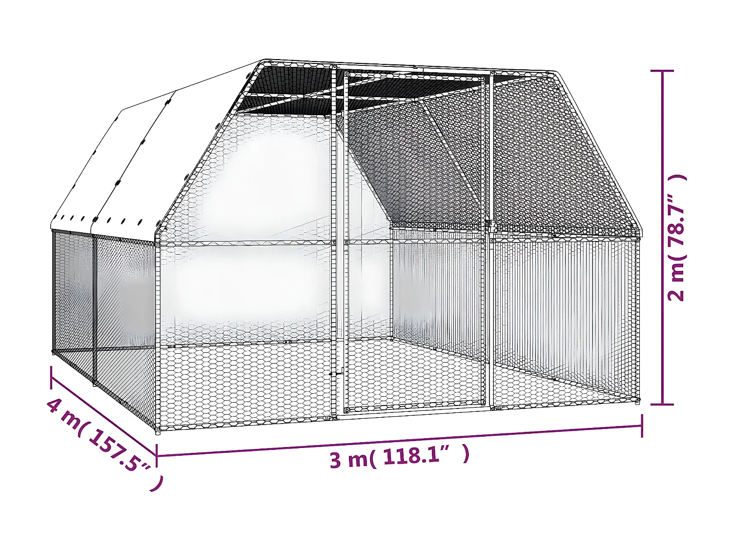 Galinheiro de exterior 3x4x2 m aço galvanizado PT378972