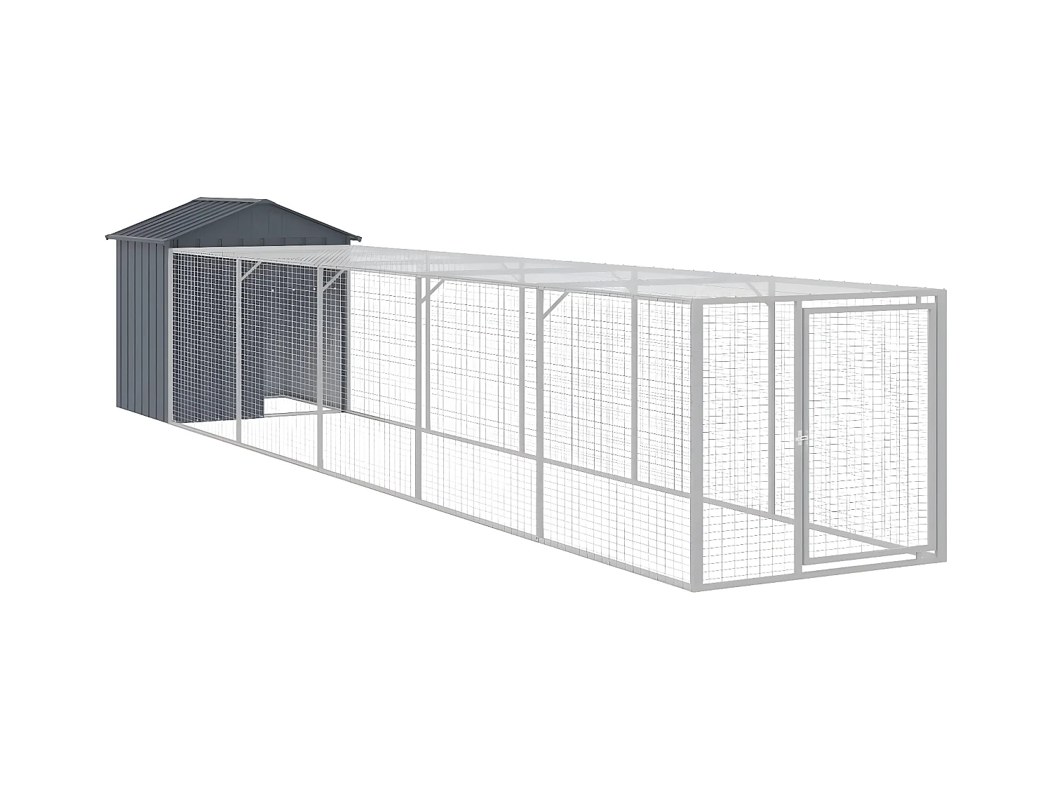 Poulailler avec cour anthracite 117x609x123 cm acier galvanisé RG3Q66748