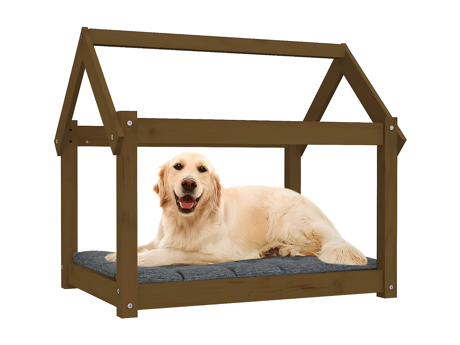 Cama para perros madera maciza pino marrón miel 81x60x70 cm ES243895