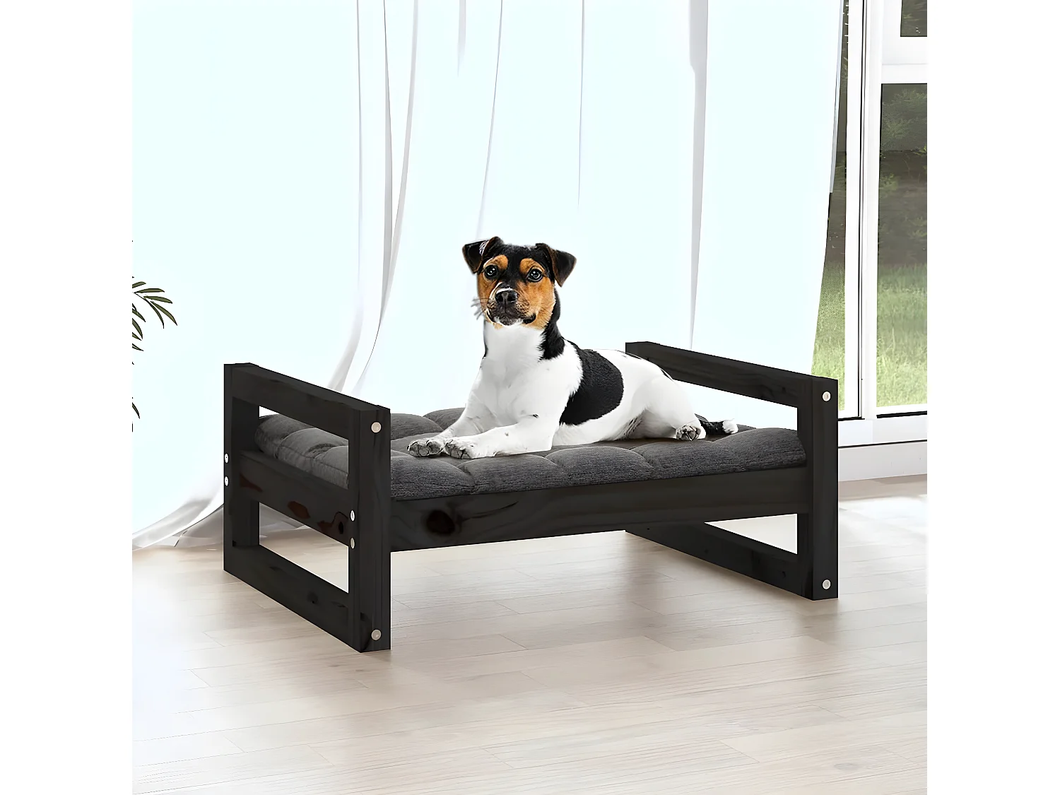 Cama para perros madera maciza de pino negro 55,5x45,5x28 cm ES537630
