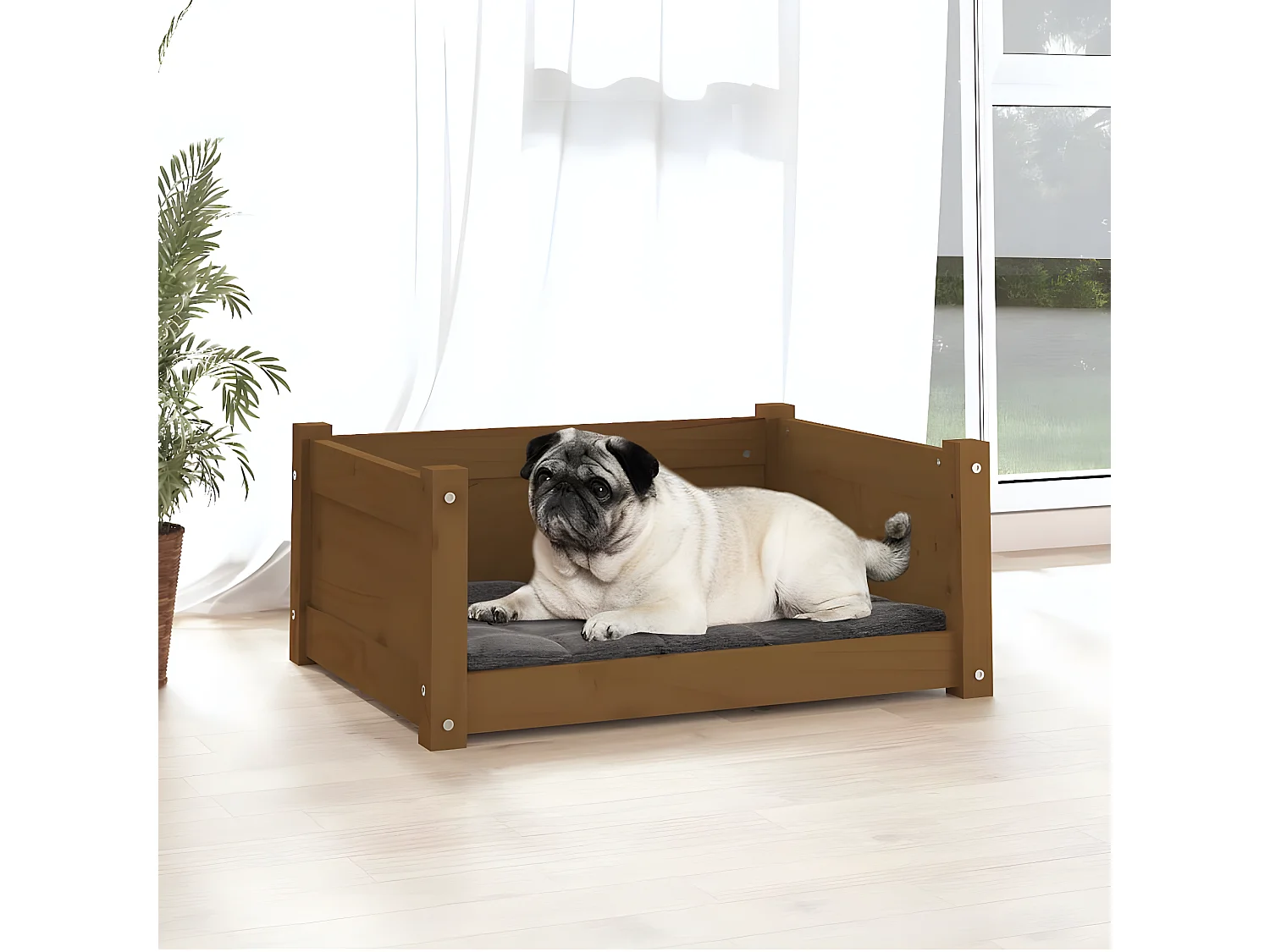 Cama p/ cães 65,5x50,5x28 cm madeira pinho maciça castanho mel PT419559