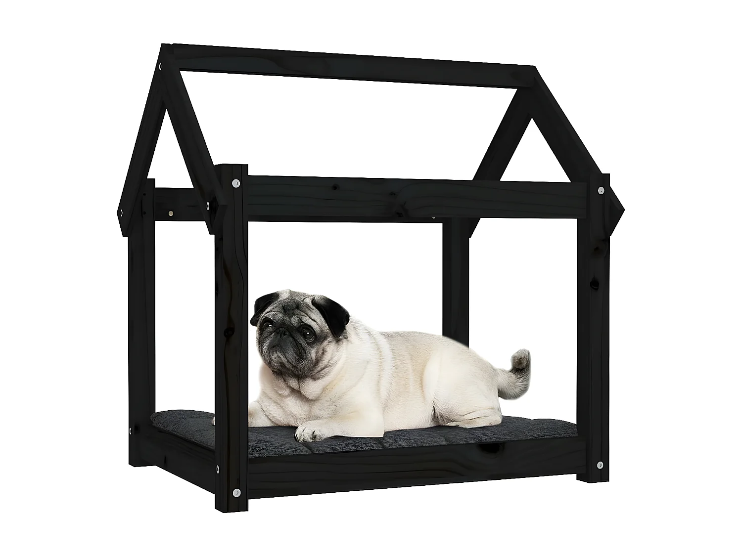 Cama para cães 71x55x70 cm madeira de pinho preto PT188260