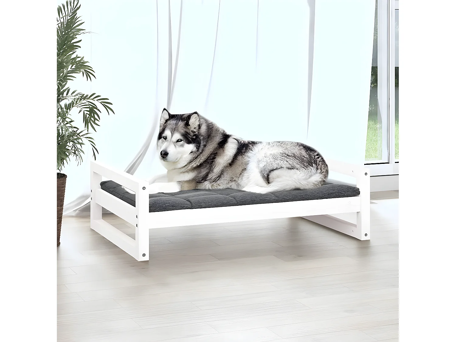 Canapé pour chien Blanc 105,5x75,5x28 cm Bois de pin solide RG3Q10450