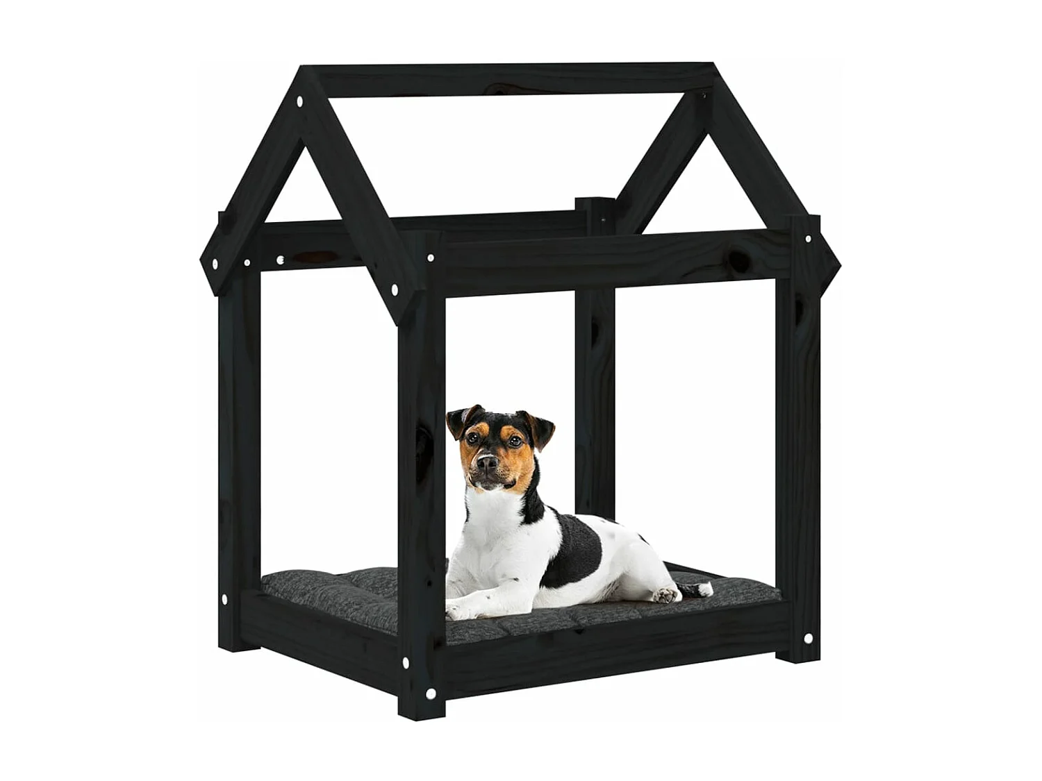Cama para cães 61x50x70 cm madeira de pinho preto PT369429