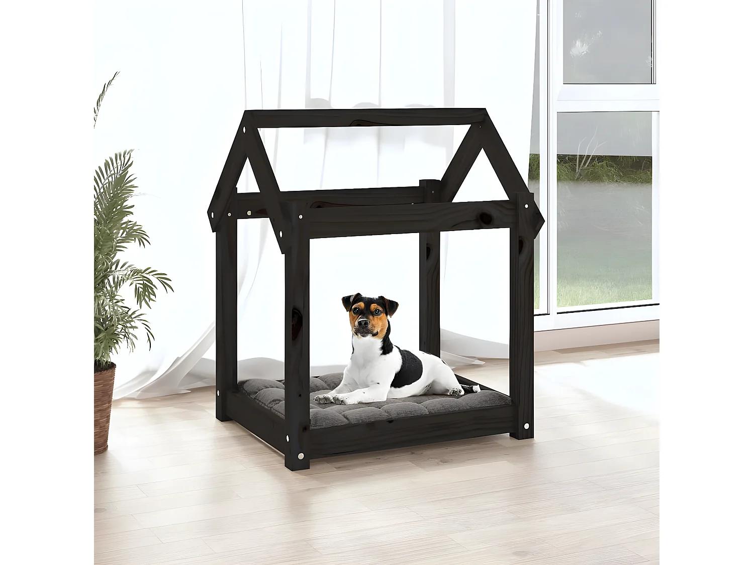 Cama para perros madera maciza de pino negro 61x50x70 cm ES757180