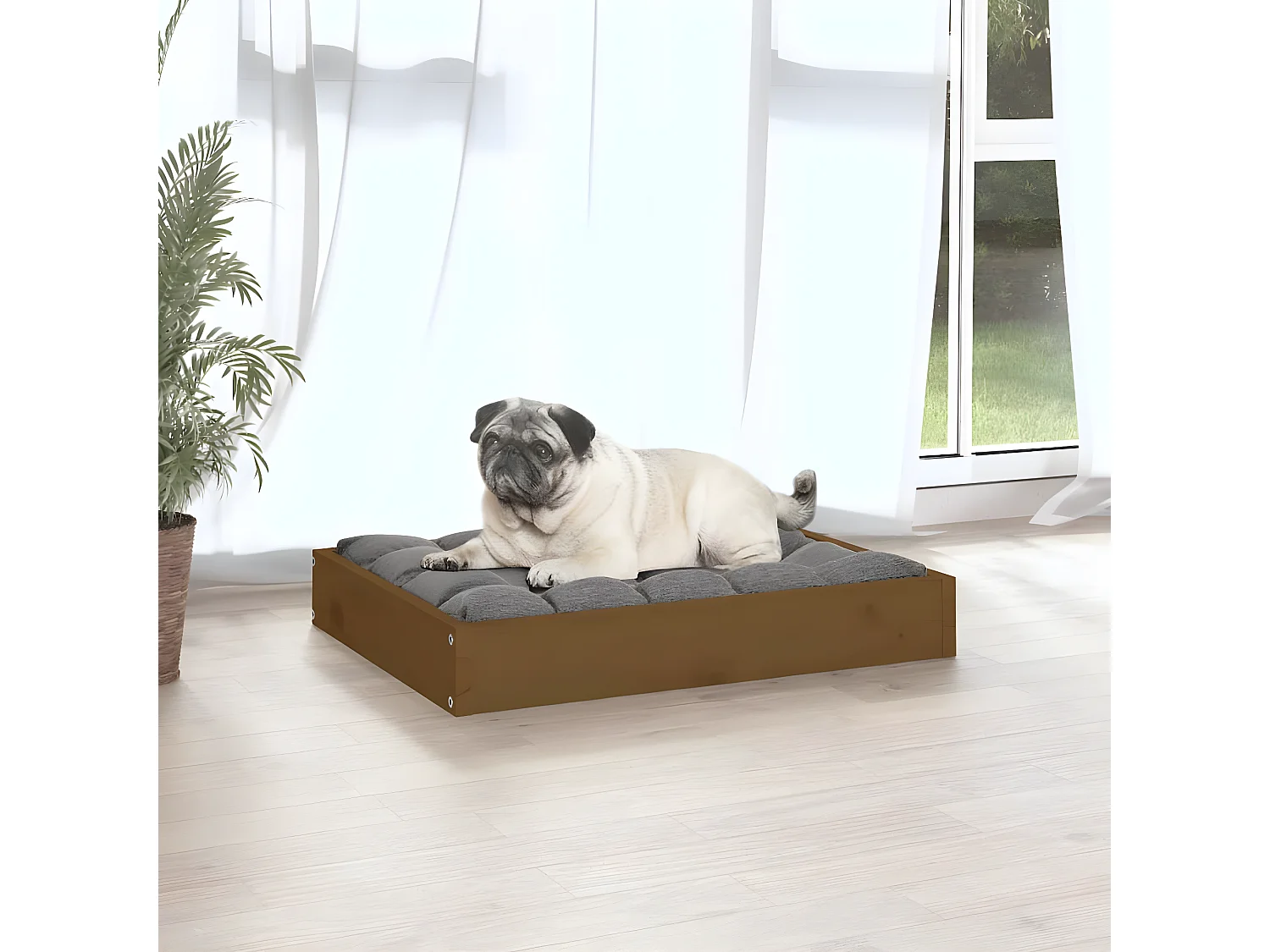 Cama para cães 61,5x49x9 cm pinho maciço castanho mel PT394144