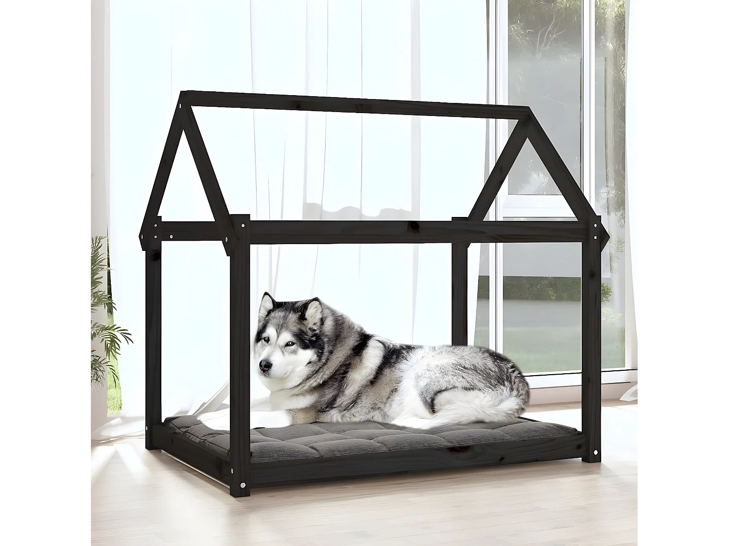 Cama para perros madera maciza de pino negro 111x80x100 cm ES297166