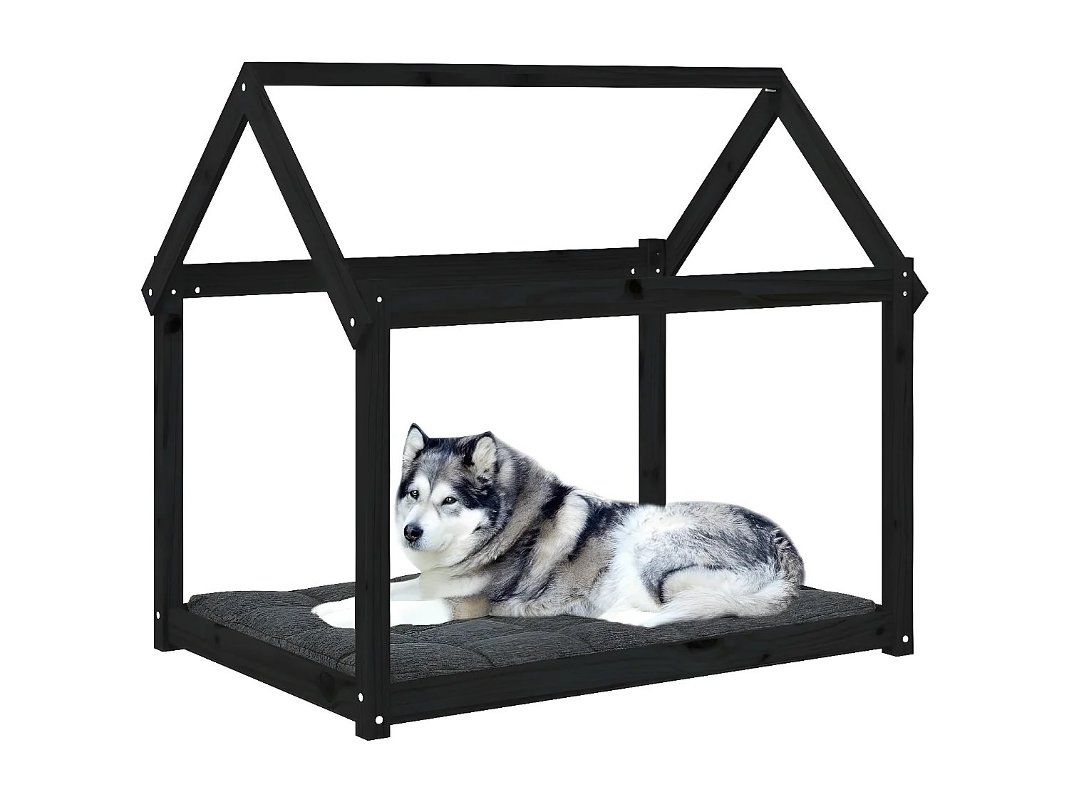 Cama para cães 111x80x100 cm madeira de pinho preto PT416777