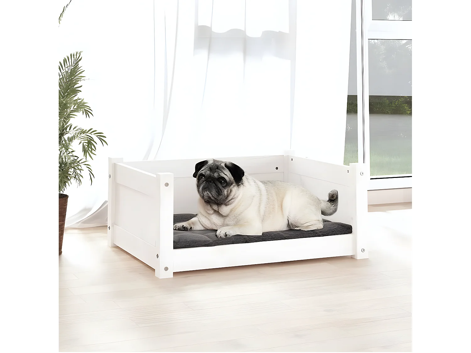 Cama para cães 65,5x50,5x28 cm madeira de pinho maciça branco PT674528