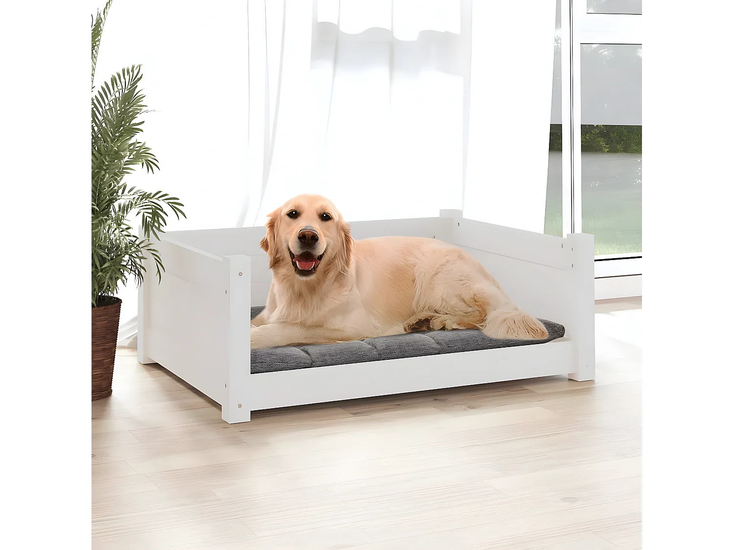Cama para cães 75,5x55,5x28 cm madeira de pinho maciça branco PT660290