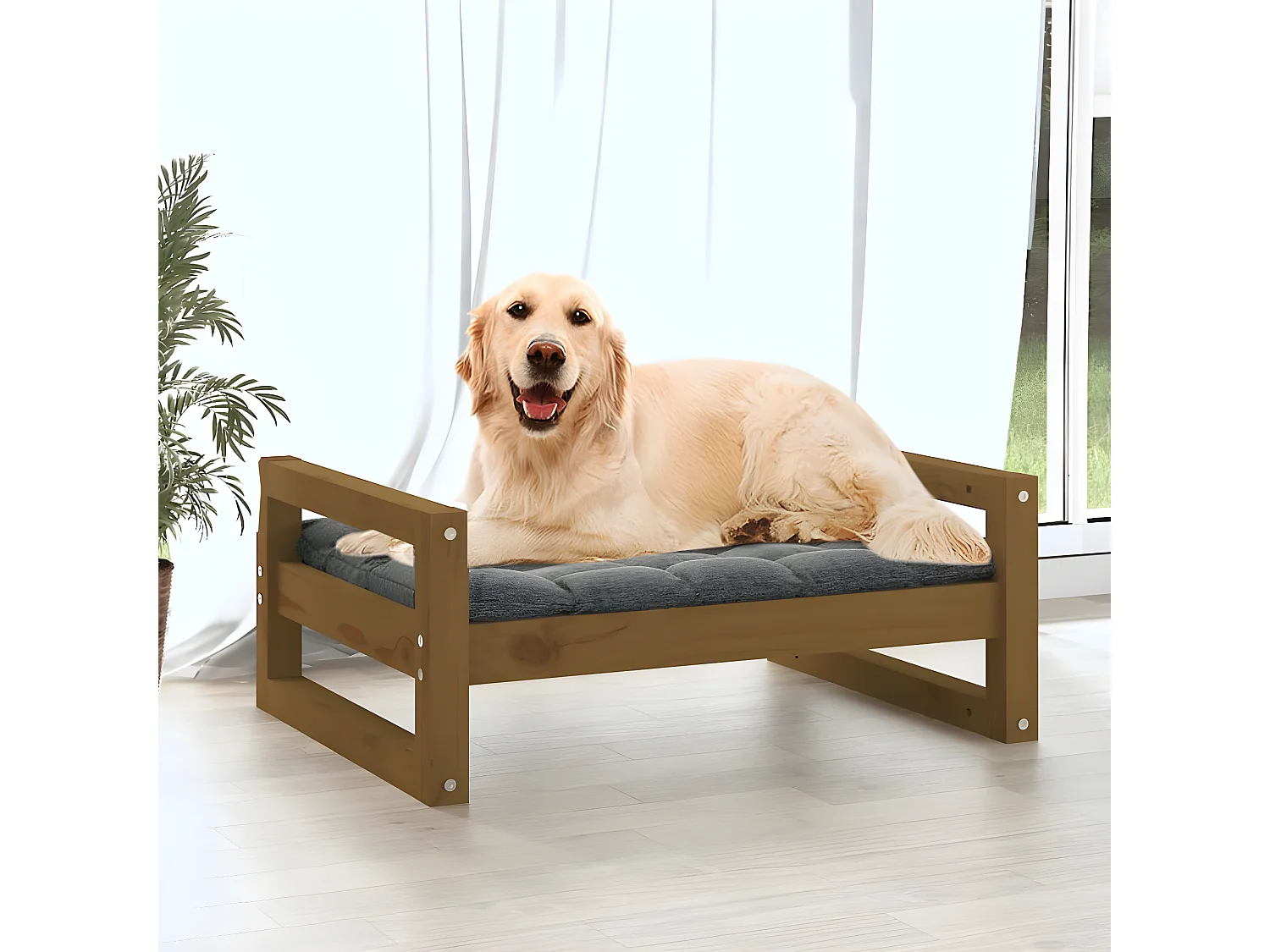Cama p/ cães 75,5x55,5x28 cm madeira pinho maciça castanho mel PT953702