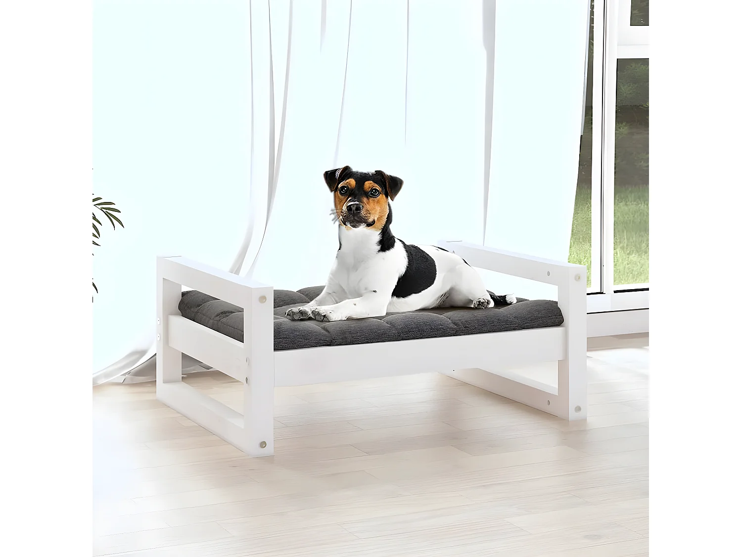 Cama para perros madera maciza de pino blanco 55,5x45,5x28 cm ES596174