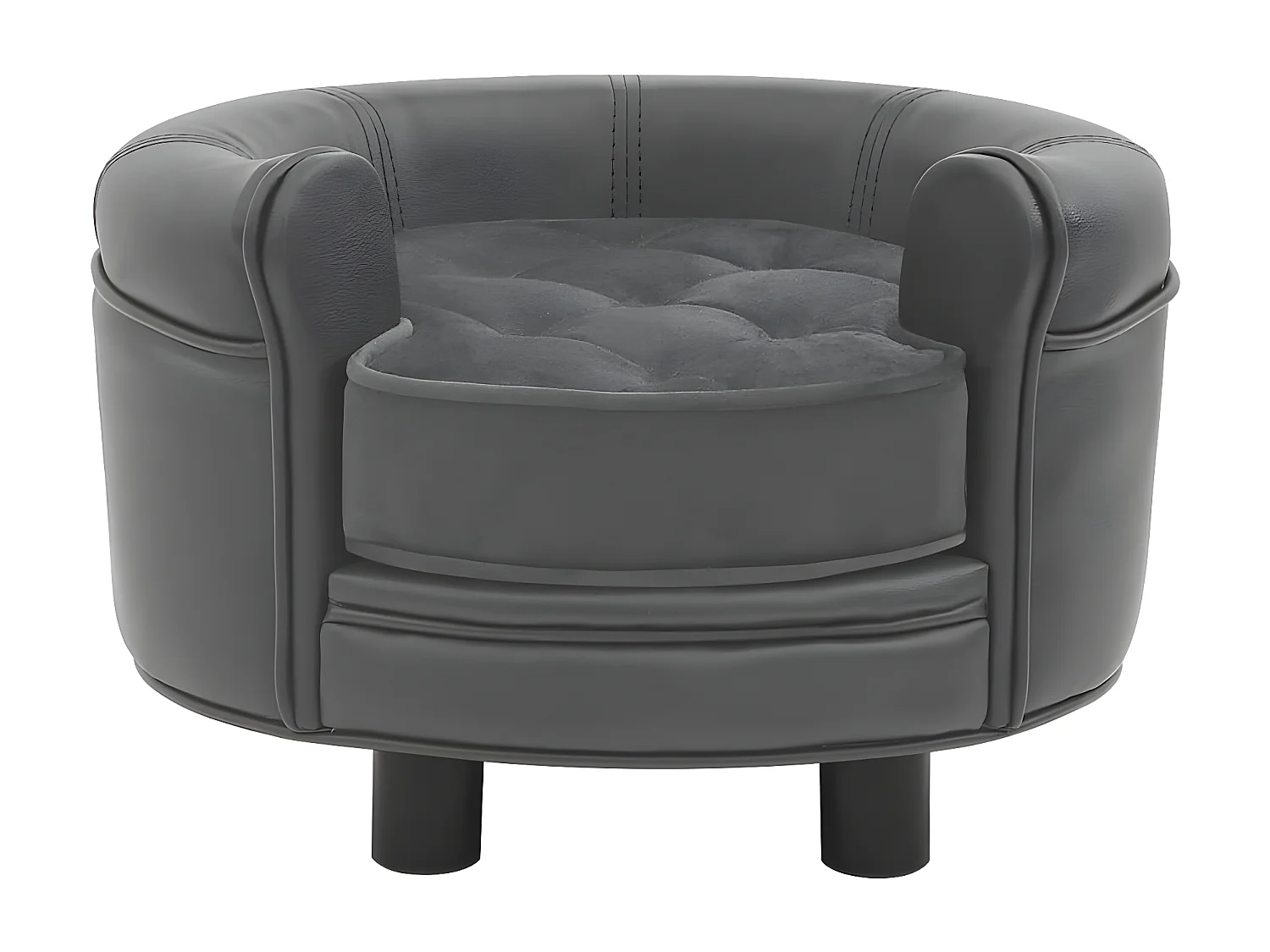 Sofá para cães 48x48x32 cm pelúcia e couro artificial cinzento PT622396